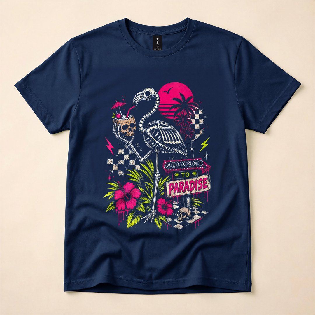 Welcome to Paradise Summerween Skeleton Flamingo T-Shirt - photo 2