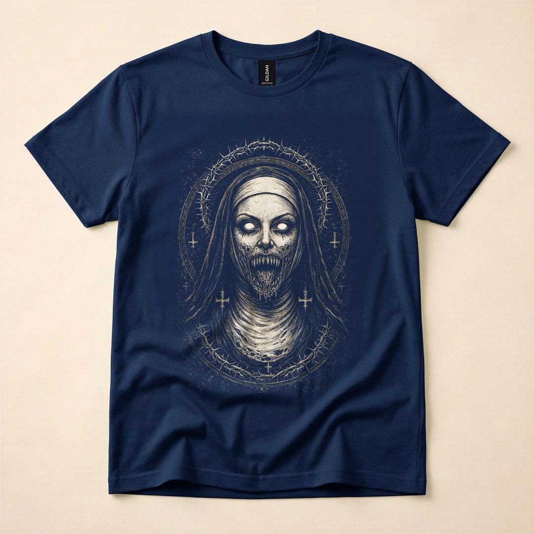 Creepy Dark Nun Gothic Horror Demon T-Shirt - photo 2