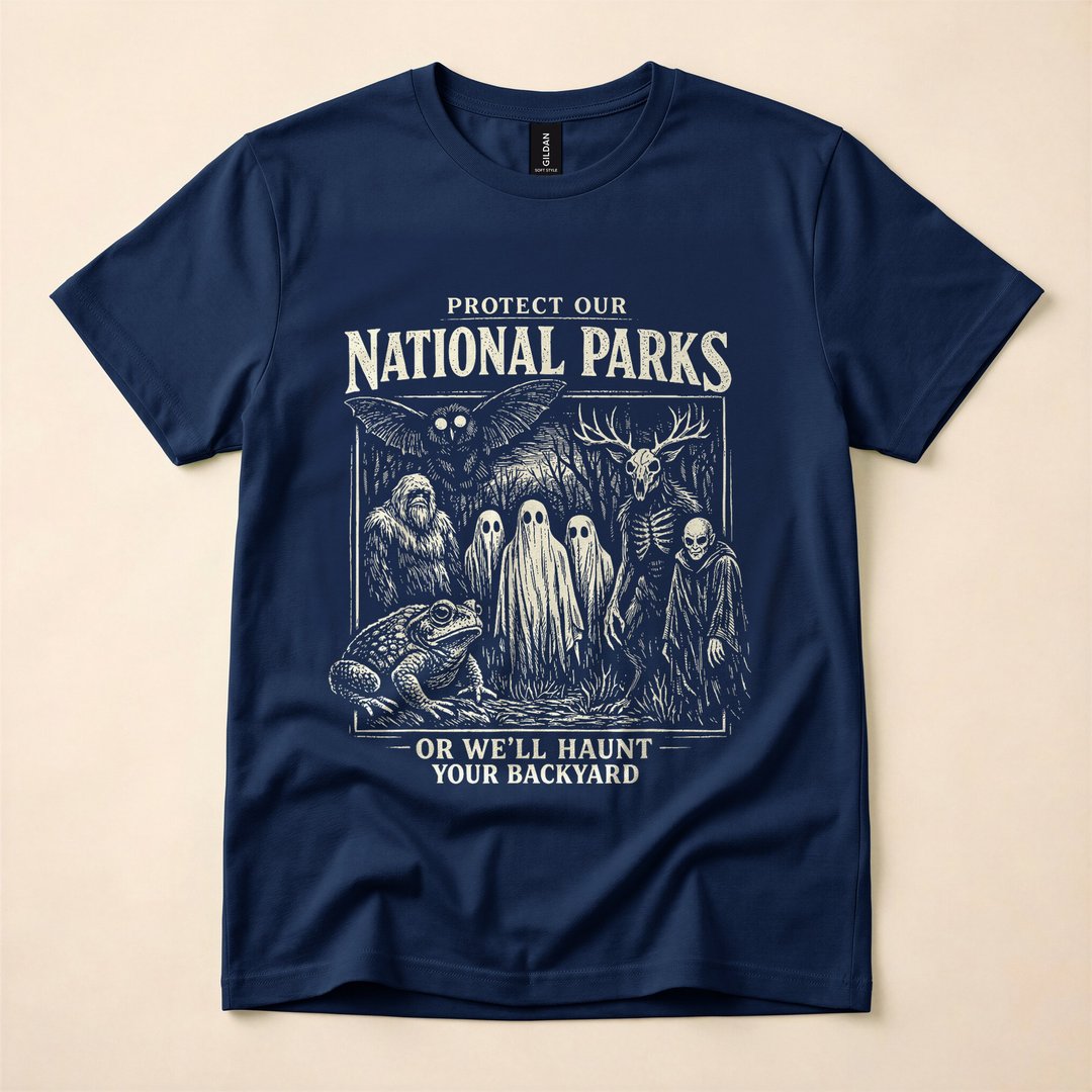 Protect Our National Parks Bigfoot Mothman Cryptid Halloween T-Shirt - photo 2