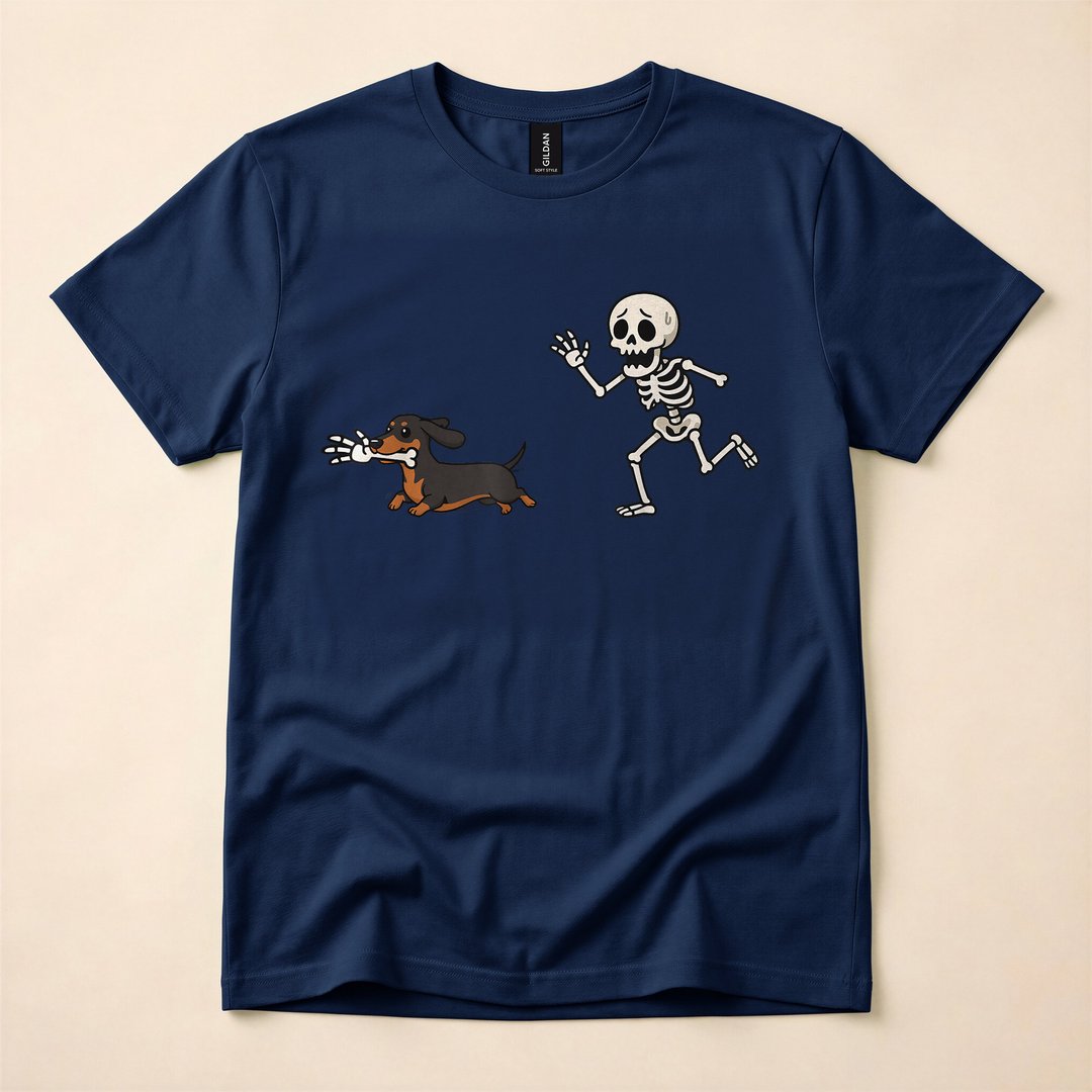 Dachshund Skeleton Bones Funny Halloween Dog T-Shirt - photo 2