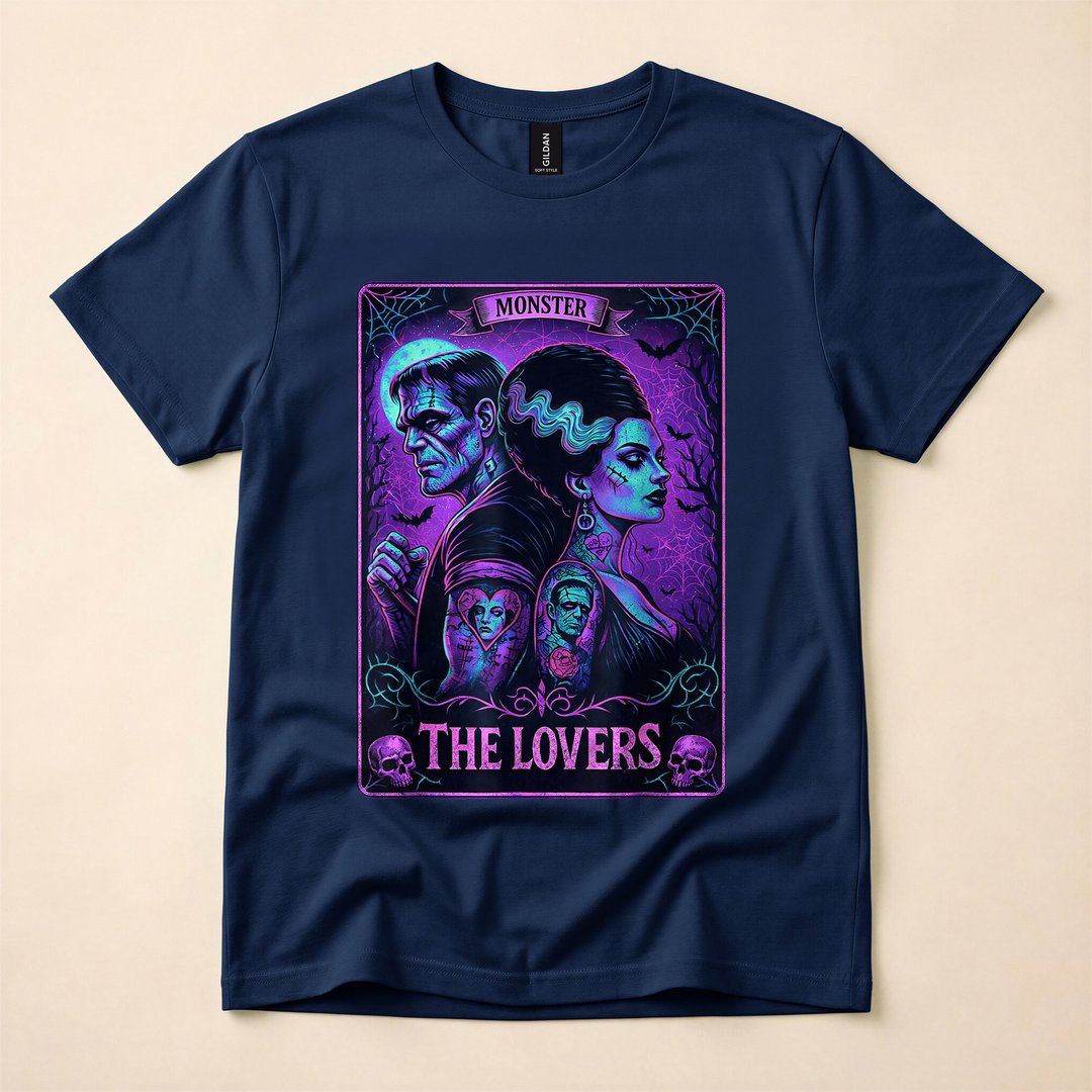 Frankenstein and His Bride Lovers Tarot Card Halloween T-Shirt - photo 2