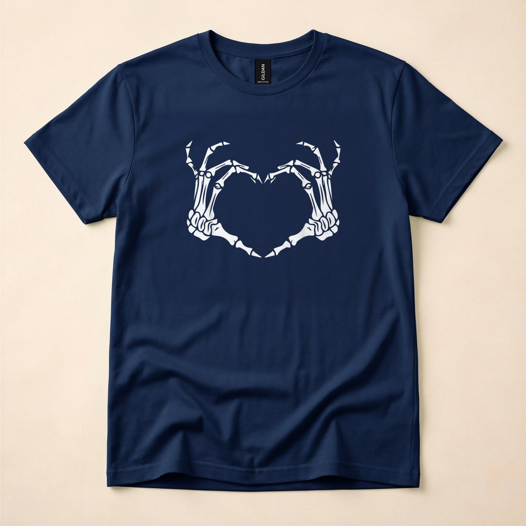 Skeleton Hand Heart Sign Funny Halloween Bones T-Shirt - photo 2