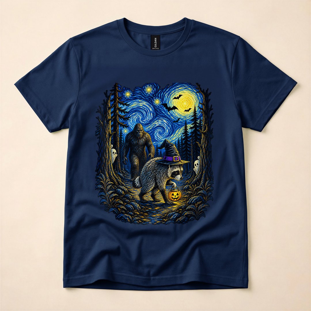 Jimothy Raccoon Bigfoot Boo Pumpkin Funny Halloween T-Shirt - photo 2