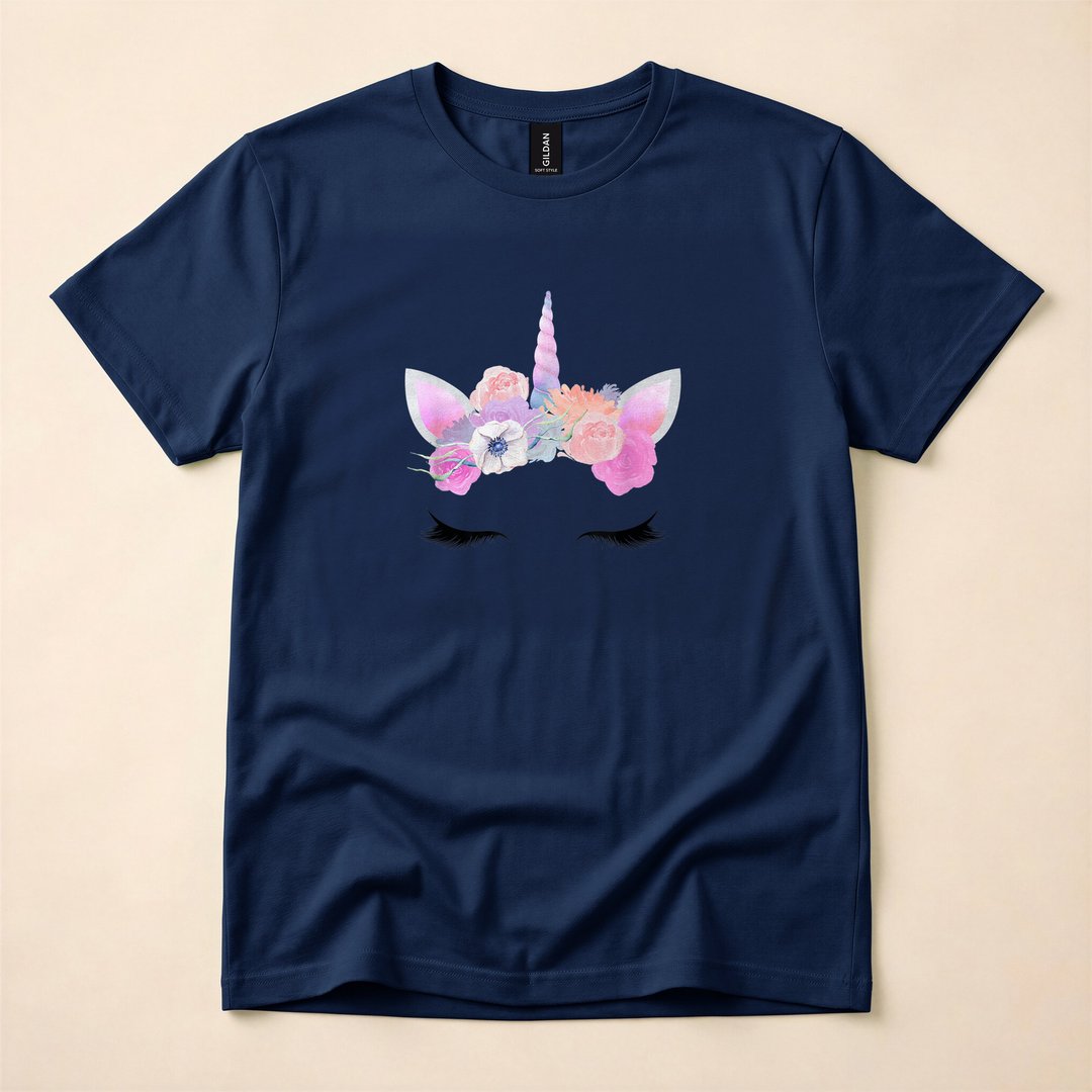 Pink Unicorn Halloween Costume Face Flowers T-Shirt - photo 2