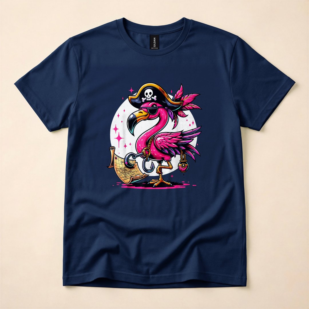 Pirate Pink Flamingo Jolly Roger Halloween Party T-Shirt - photo 2