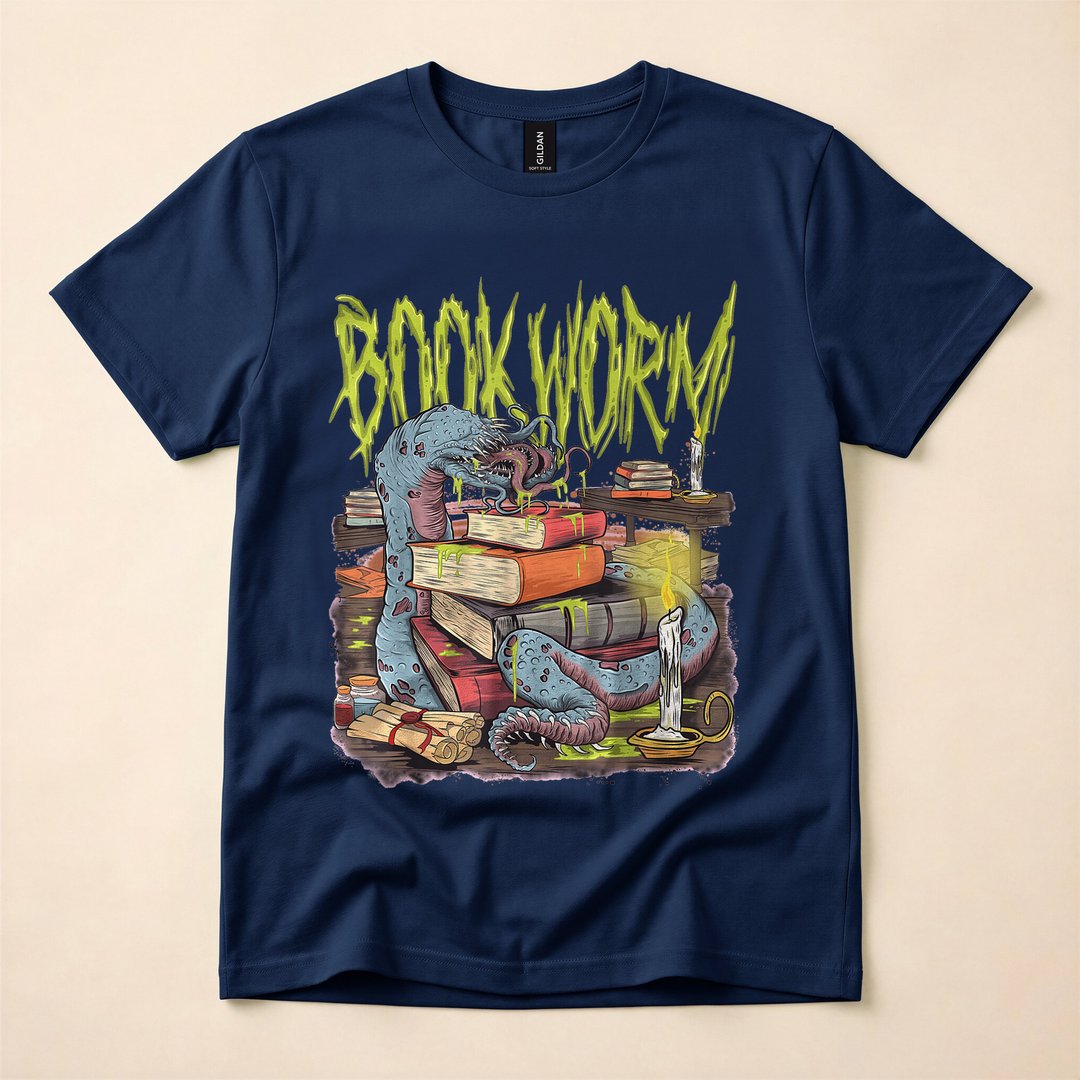 Bookworm Monster Funny Horror Reading Lover T-Shirt - photo 2