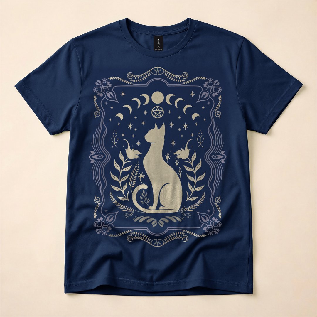 Dark Gothic Cat Moon Phase Witchy Lunar T-Shirt - photo 2
