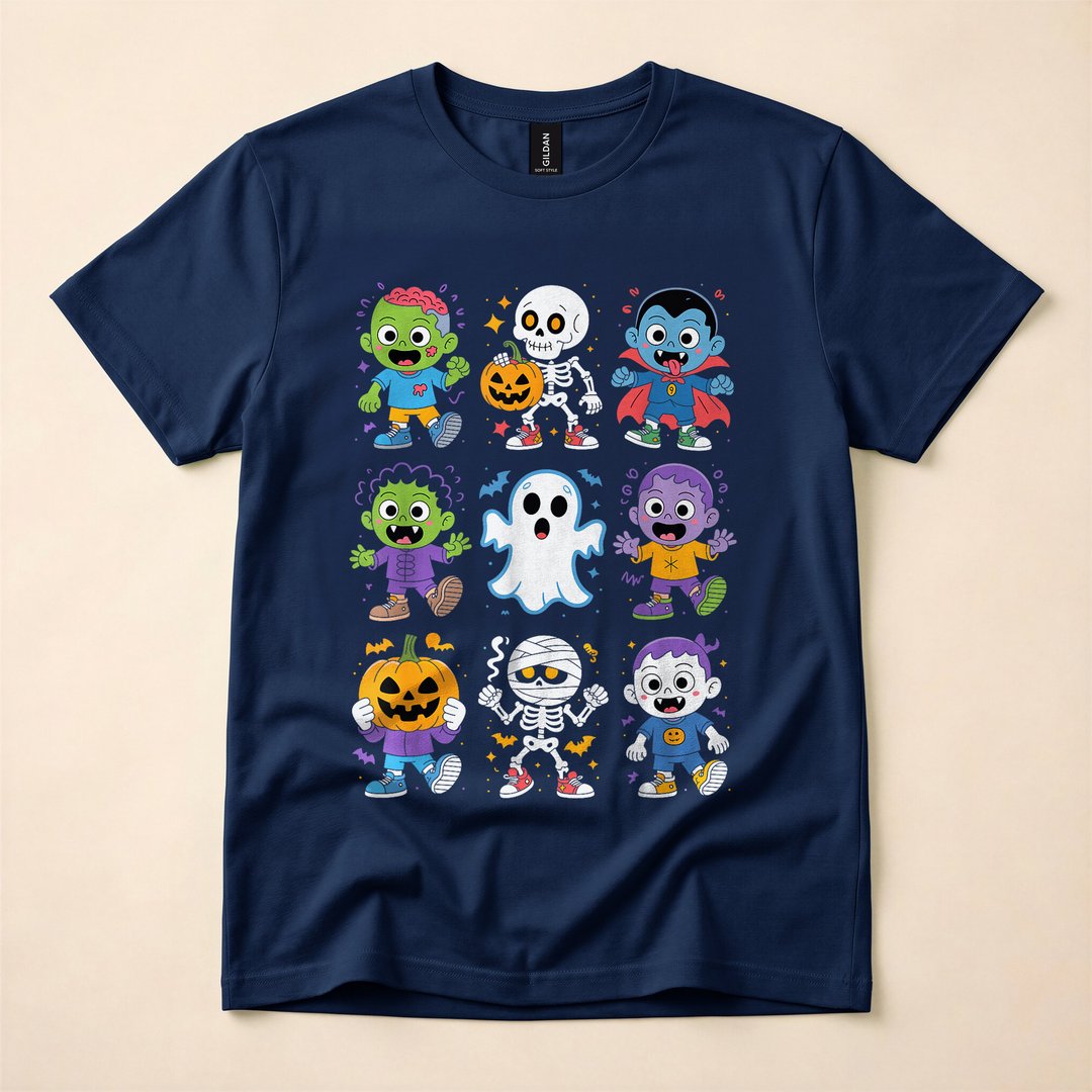 Cute Halloween Ghost Zombie Vampire Skeleton Kids T-Shirt - photo 2