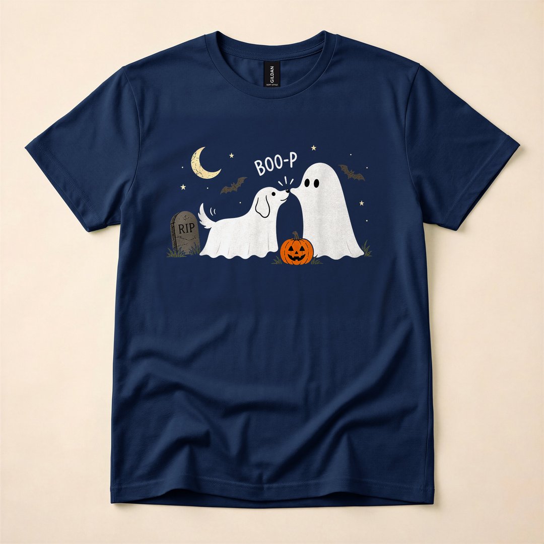 Retro Boo Ghost Dog Funny Halloween T-Shirt - photo 2