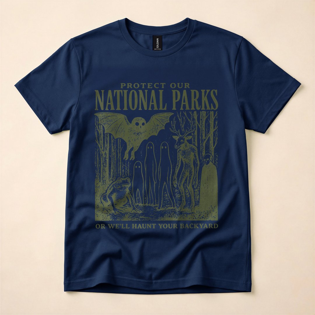Retro Folk Horror National Park Spooky Ghost T-Shirt - photo 2
