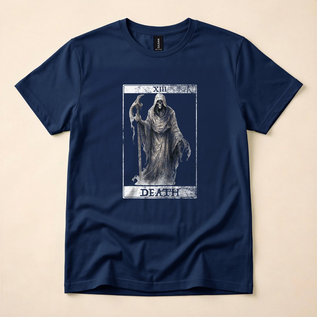 Vintage Death Tarot Card Grim Reaper Occult Halloween T-Shirt - photo 2
