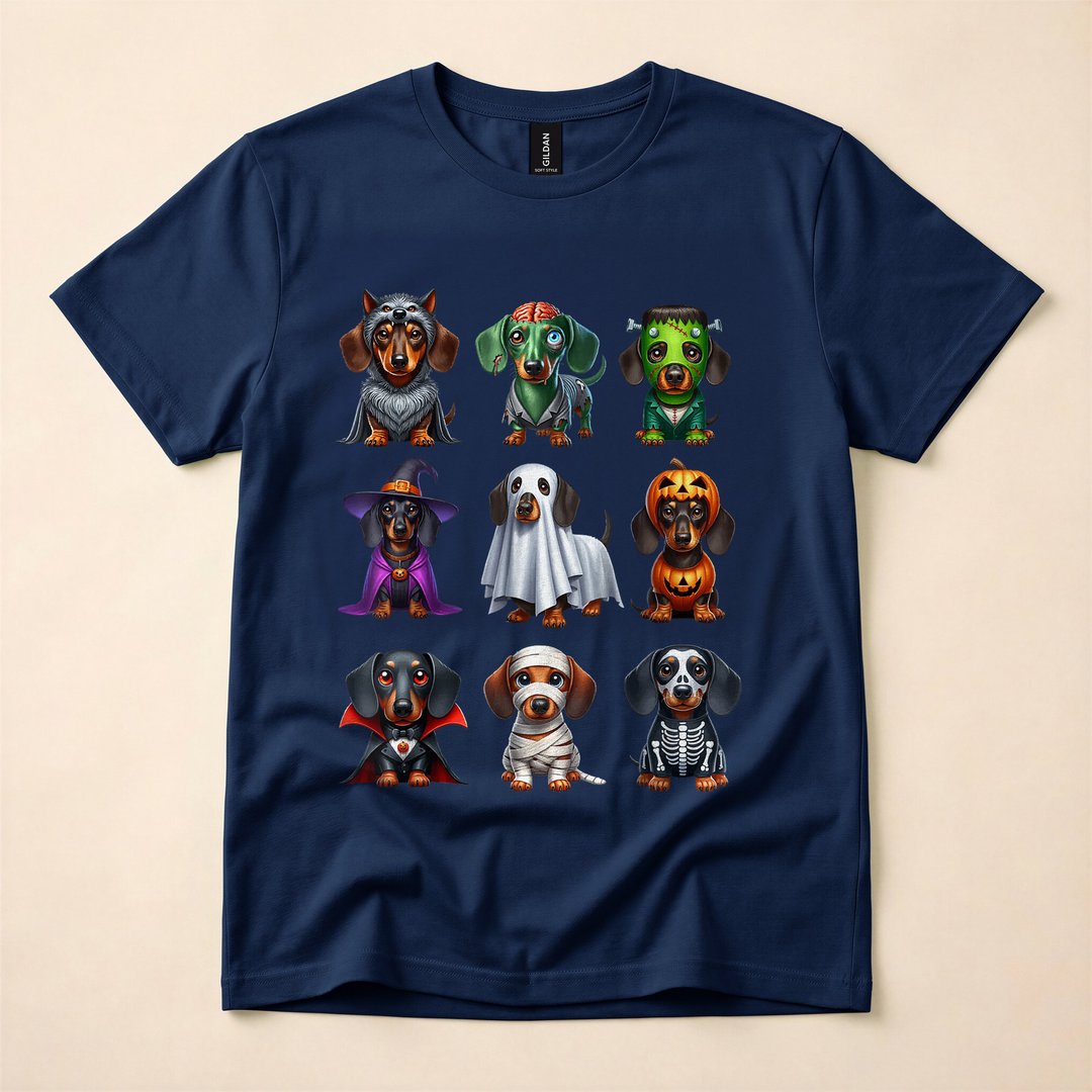 Dachshund Witch Zombie Mummy Skeleton Pumpkin Halloween T-Shirt - photo 2