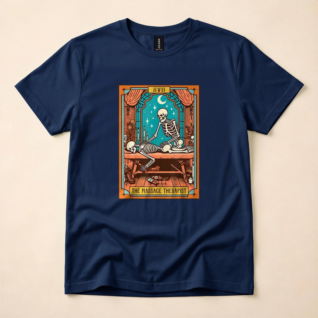 Funny Skeleton Massage Therapist Tarot Card T-Shirt - photo 2