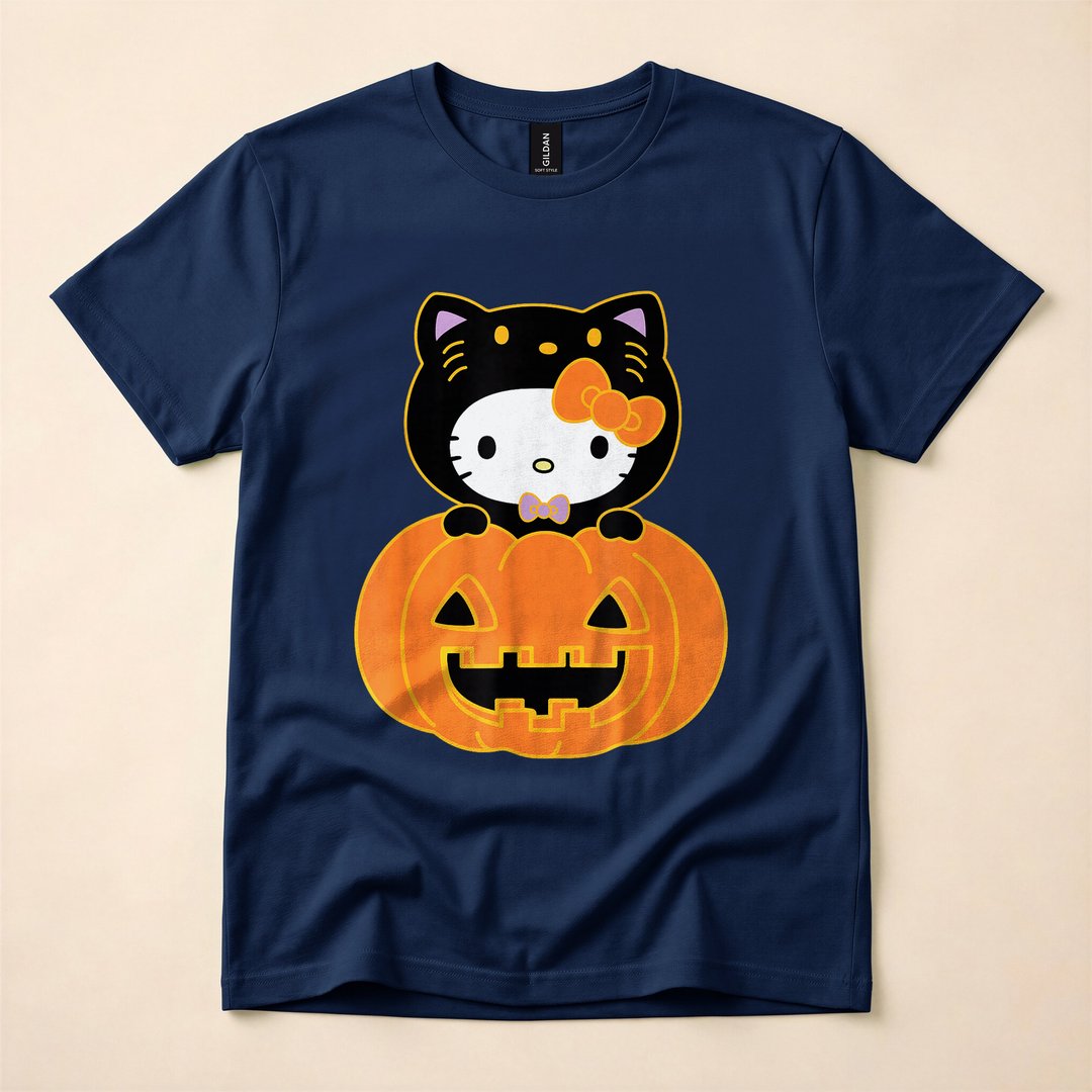 Hello Kitty Jack-O'-Lantern Pumpkin Cat Halloween T-Shirt - photo 2