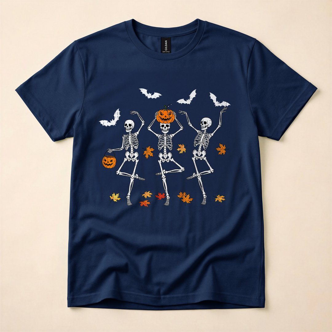 Spooky Dancing Skeletons Funny Fall Halloween T-Shirt - photo 2