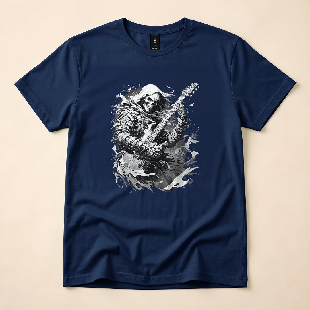 Skeleton Rock Star Shredding a Guitar Funny Halloween T-Shirt - photo 2
