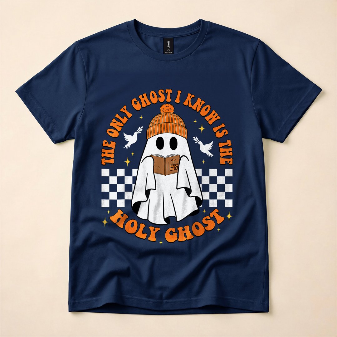 The Only Ghost I Know Is the Holy Ghost Halloween T-Shirt, Christian Spooky Season Graphic Tee - photo 2