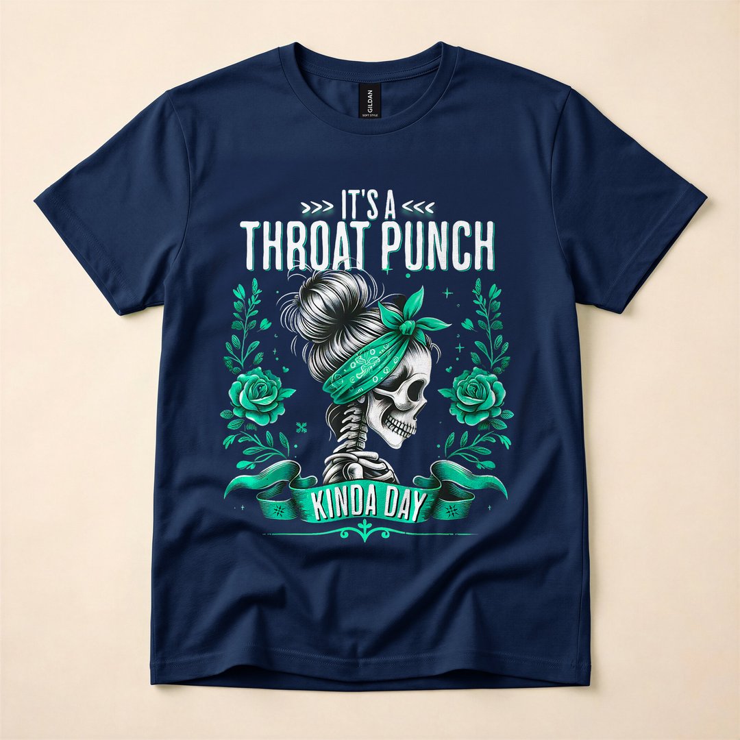 Throat Punch Kind of Day Flowers Skeleton Funny T-Shirt - photo 2
