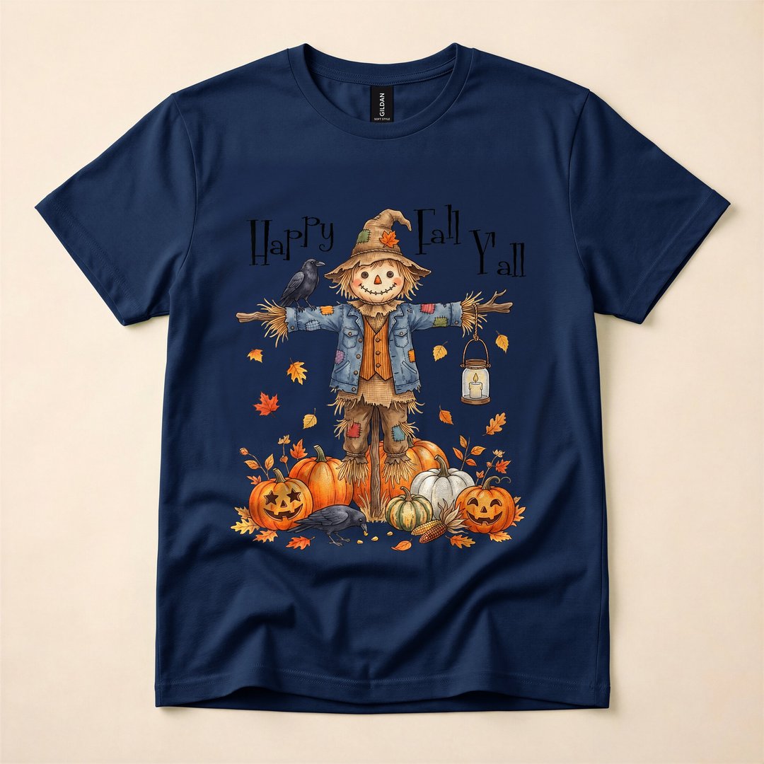 Happy Fall Y'all Scarecrow Pumpkin Halloween T-Shirt - photo 2