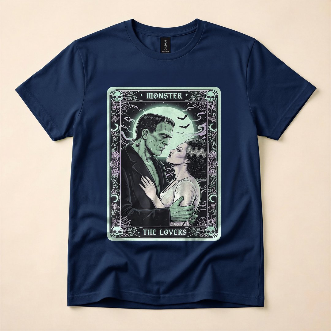 Frankenstein and His Bride The Lovers Tarot Card T-Shirt - photo 2