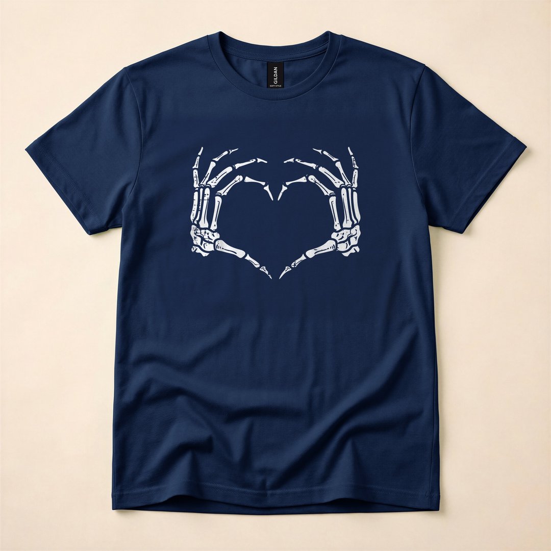 Skeleton Hands Heart Sign Retro Halloween T-Shirt - photo 2