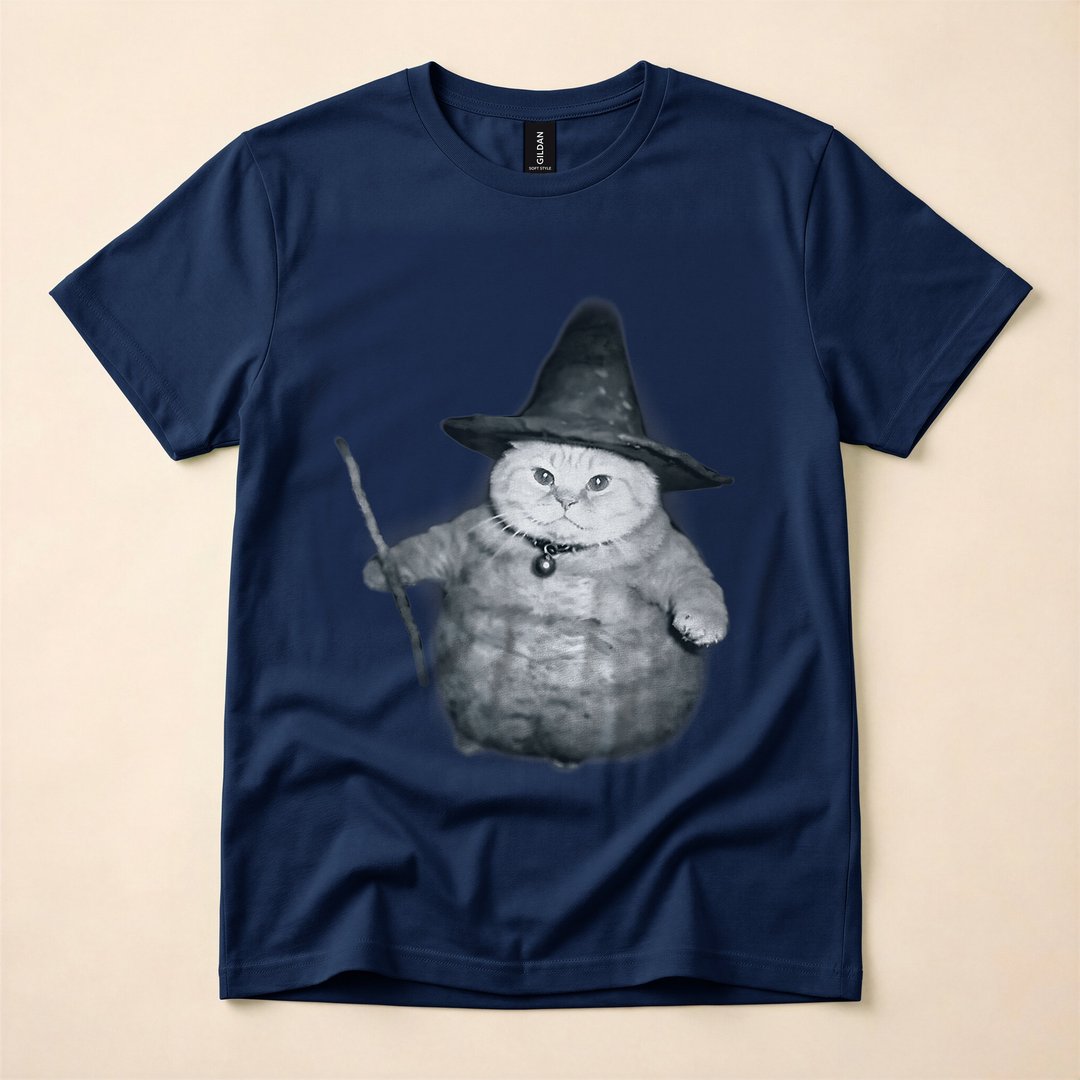 Wizard Kitten Witch Cat Chonk Meme Halloween T-Shirt - photo 2