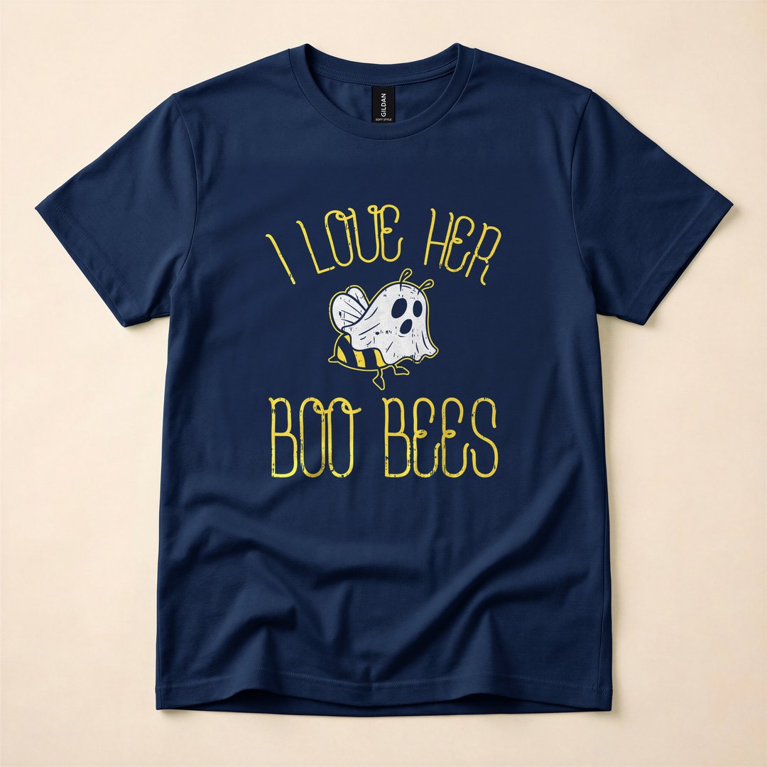 I Love Her Boo Bees Halloween Matching Couple T-Shirt - photo 2