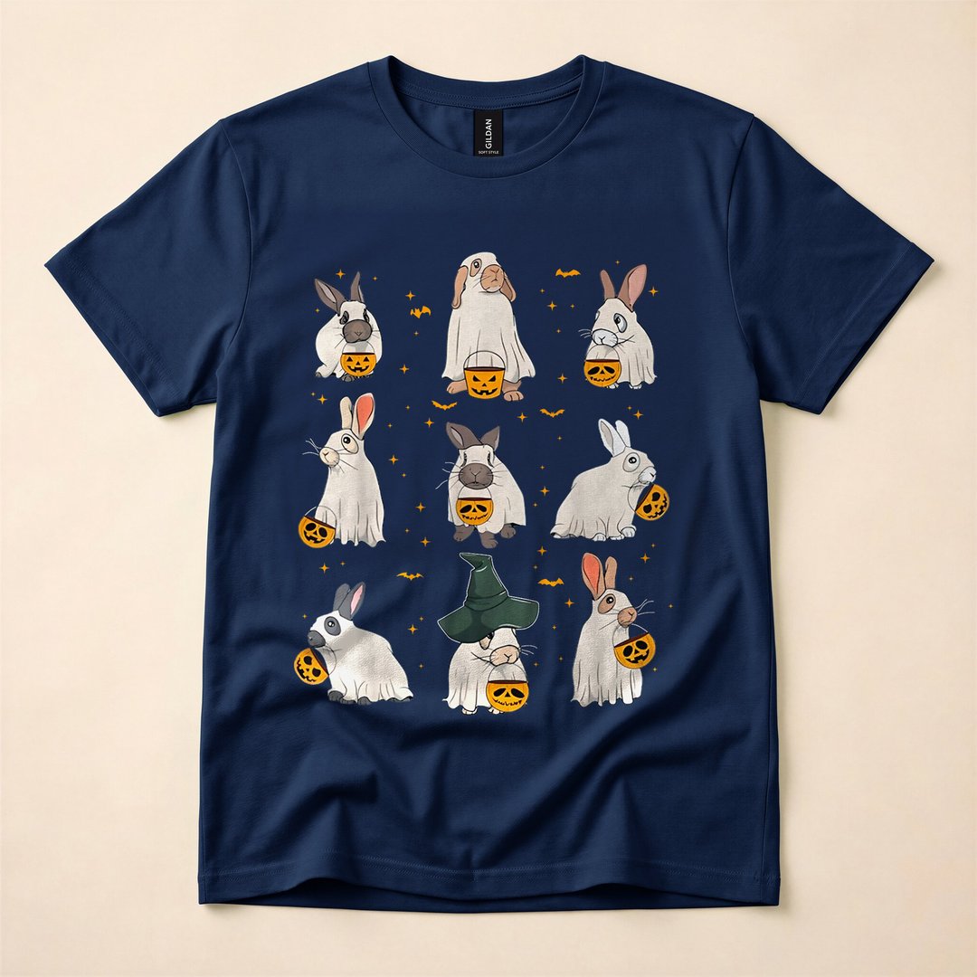 Cute Fall Bunny Ghost Rabbit Spooky Season T-Shirt - photo 2