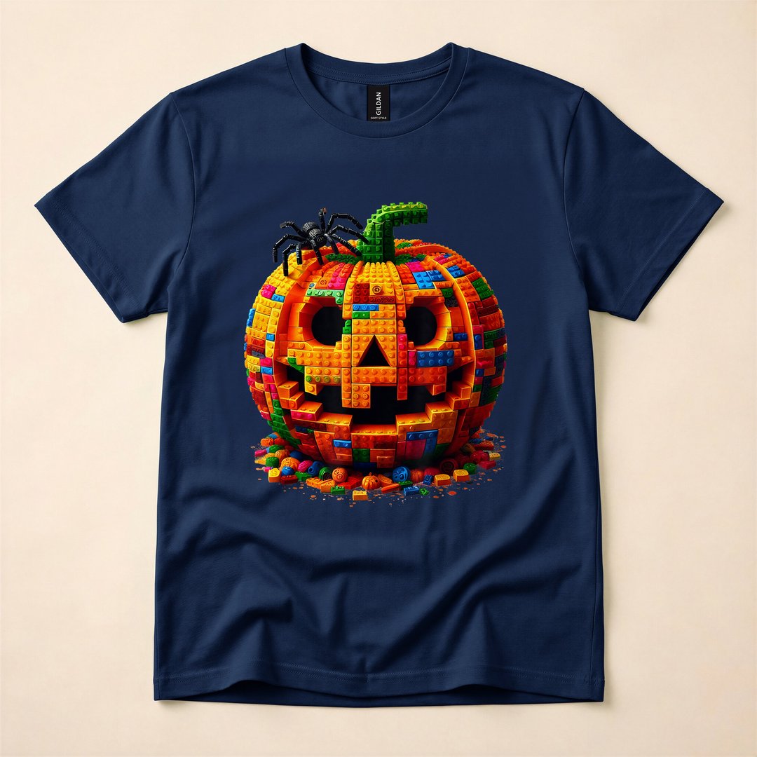 Master Builder Pumpkin Building Blocks Halloween T-Shirt - photo 2