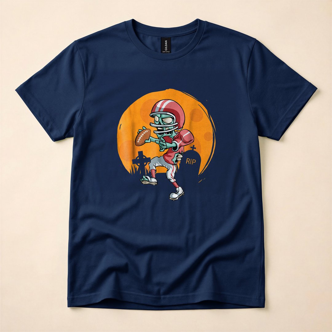 Zombie Football Player Funny Sports Halloween T-Shirt - photo 2
