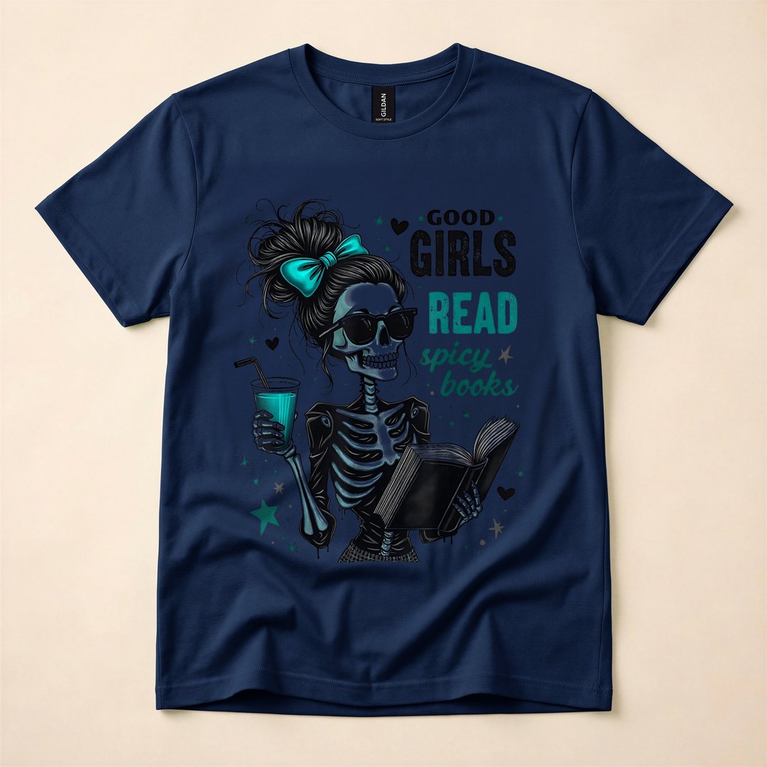 Good Girls Read Spicy Books Gothic Skeleton Halloween T-Shirt - photo 2