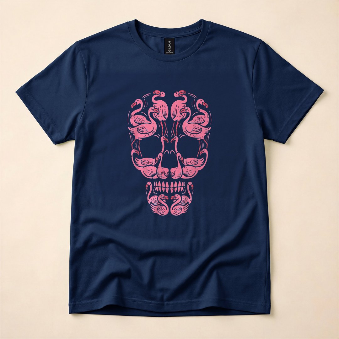 Pink Flamingo Skull Breast Cancer Awareness Halloween T-Shirt - photo 2