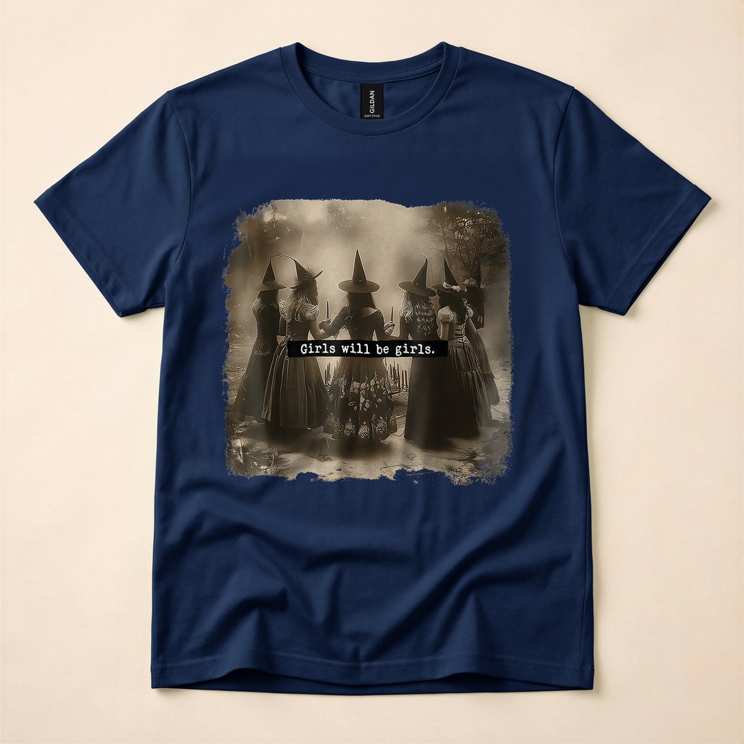 Girls Will Be Girls Witch Halloween T-Shirt, Funny Witchy Spooky Season Graphic Tee - photo 2