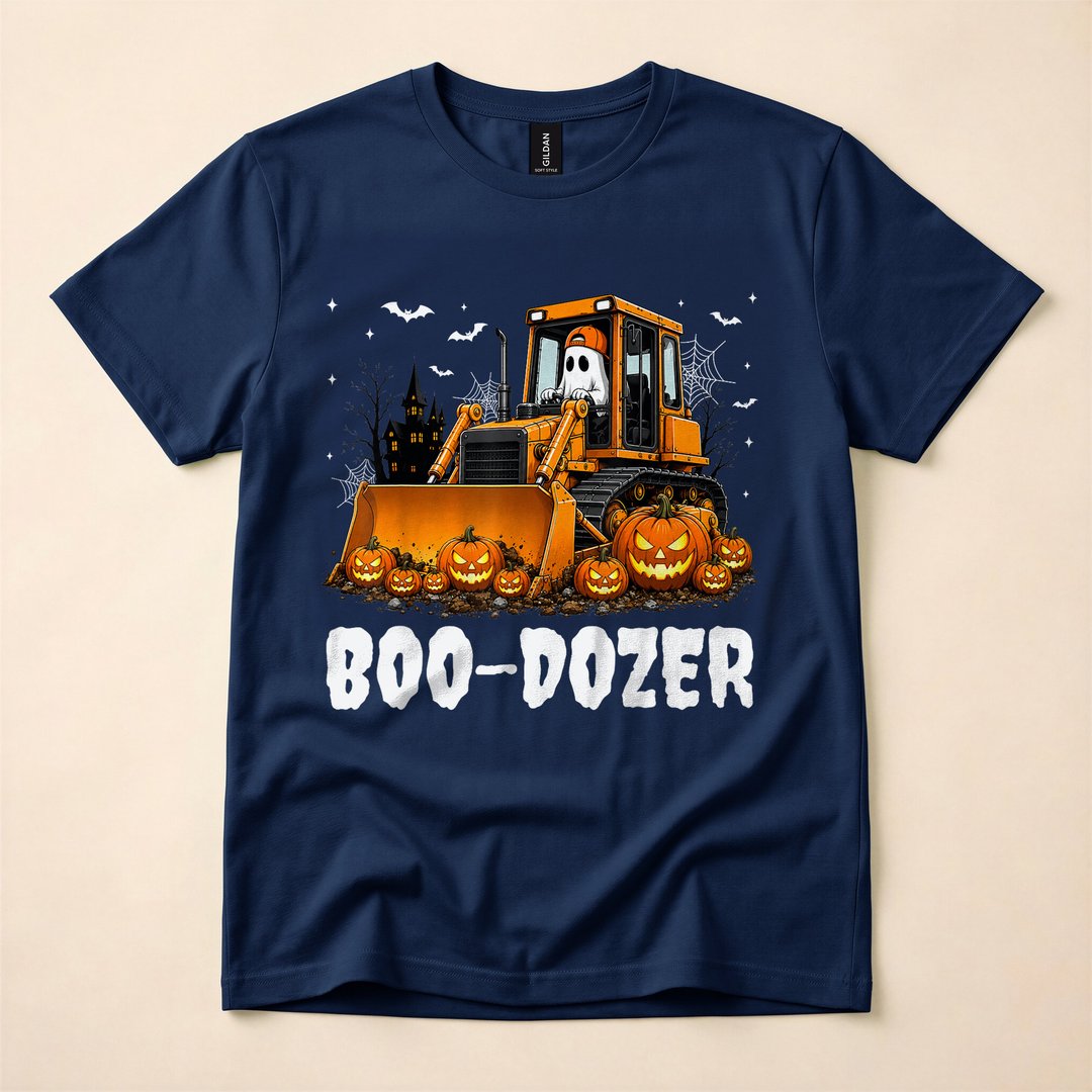 Boo-Dozer Ghost Bulldozer Halloween Construction T-Shirt - photo 2
