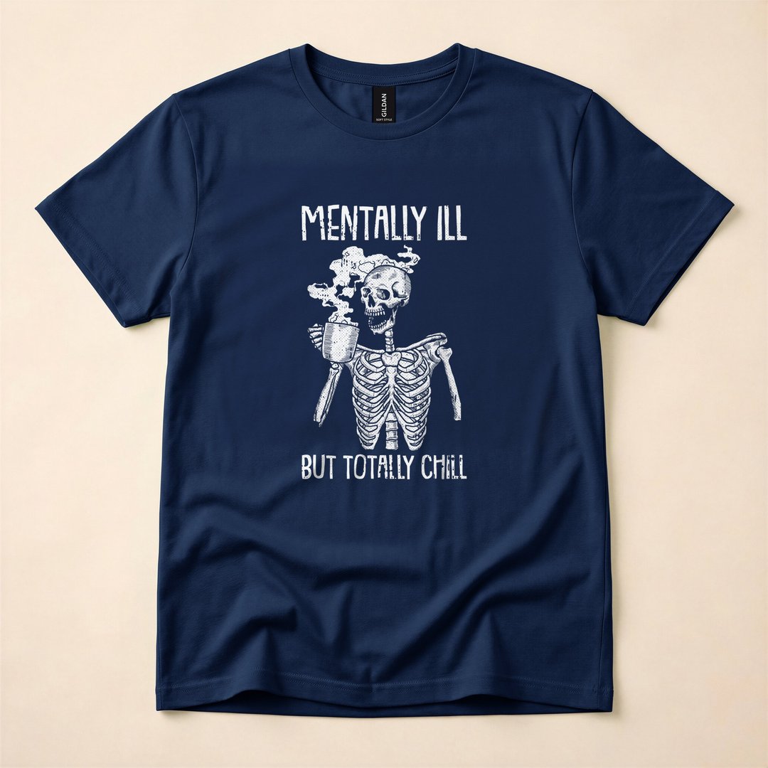 Mentally Ill But Totally Chill Halloween Skeleton T-Shirt - photo 2
