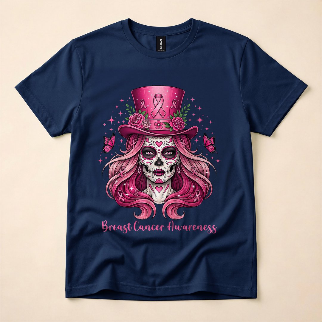 Skull Pink Ribbon Breast Cancer Awareness Skeleton T-Shirt - photo 2