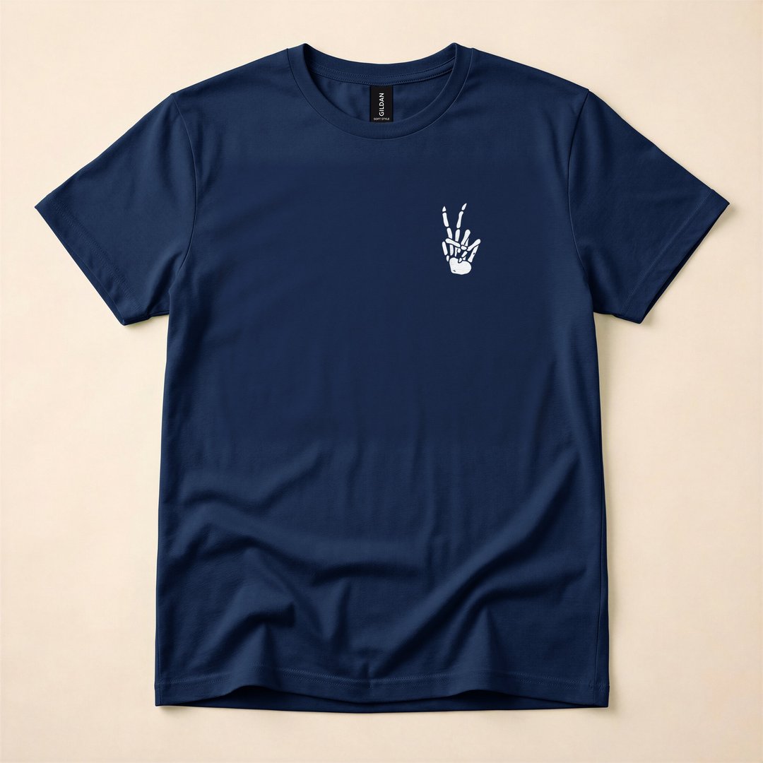 Skeleton Hand Peace Sign Funny Bones Halloween T-Shirt - photo 2