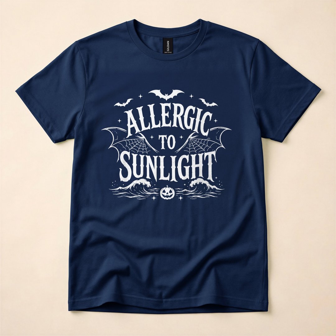 Allergic to Sunlight Gothic Vampire Funny Halloween T-Shirt - photo 2