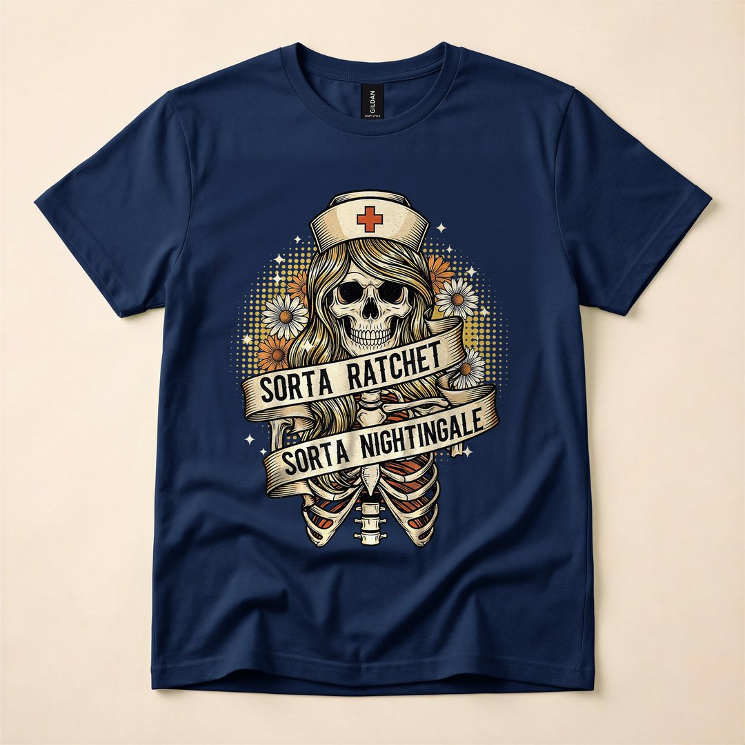 Sorta Ratchet Sorta Nightingale Nurse Halloween T-Shirt, Funny Vintage Spooky Season Tee - photo 2