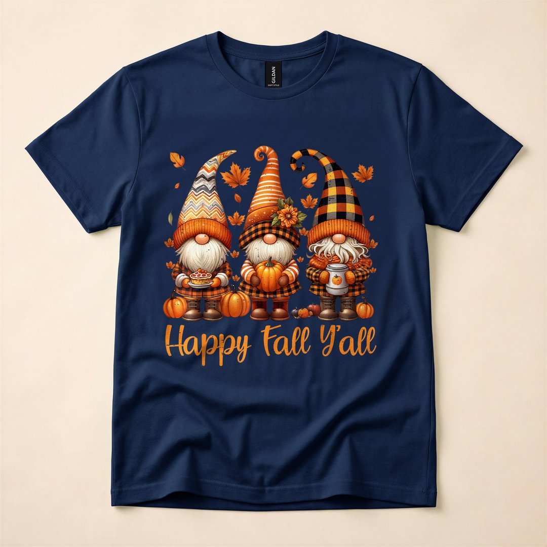 Happy Fall Y'all Gnome and Pumpkin Autumn T-Shirt - photo 2