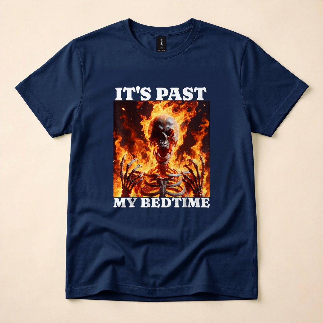 It's Past My Bedtime Funny Skeleton in Flames T-Shirt - photo 2