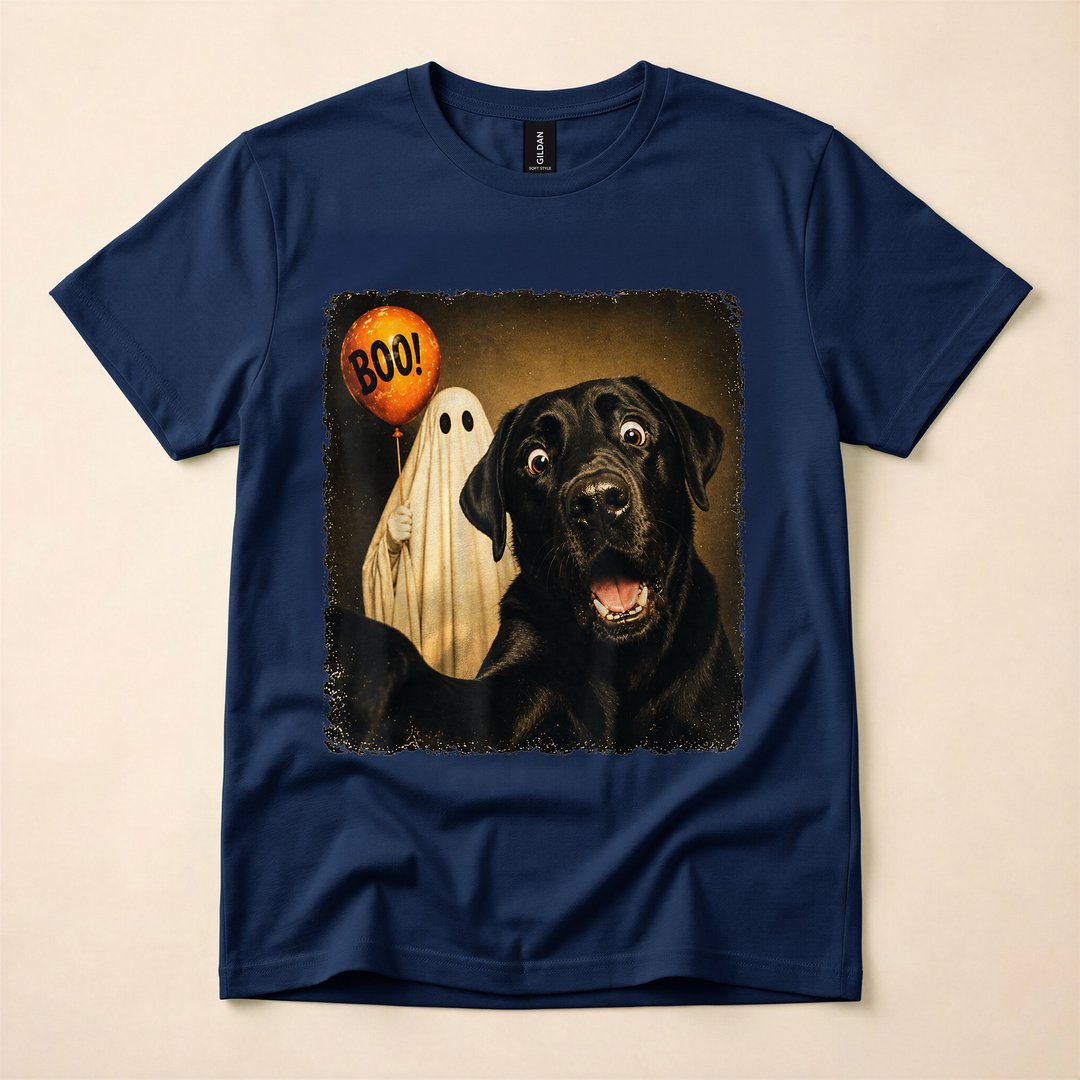 Black Labrador Ghost Selfie Boo Dog Halloween Meme T-Shirt - photo 2