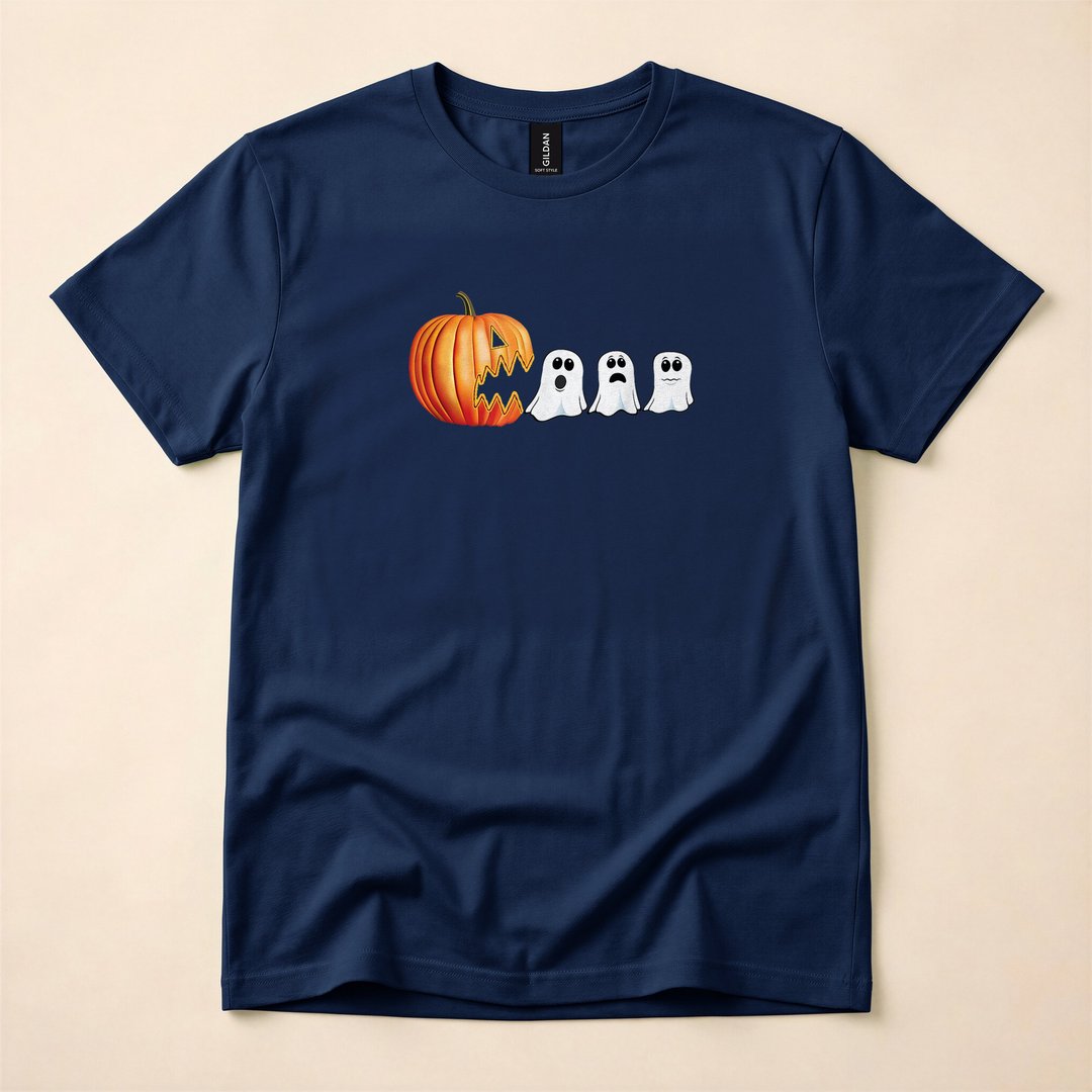 Grinning Jack-o-Lantern and Pumpkin Ghosts Halloween T-Shirt - photo 2