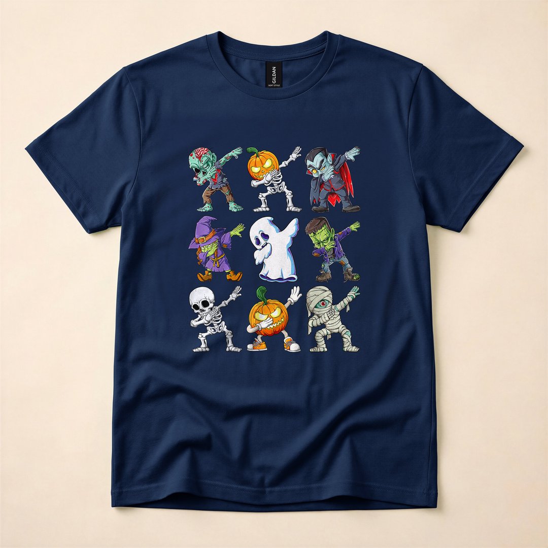 Dabbing Skeleton Zombie Pumpkin Mummy Halloween T-Shirt - photo 2