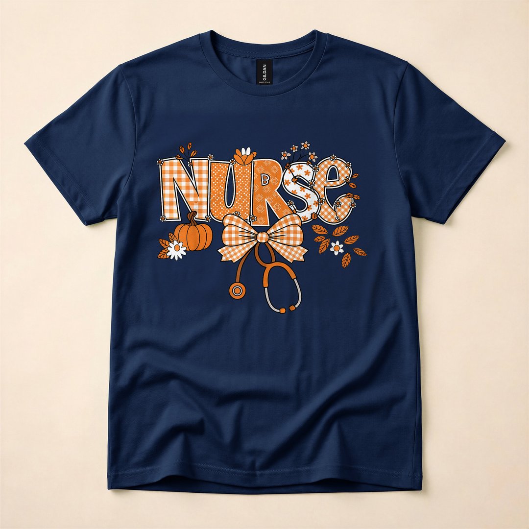 Retro Pumpkin Nurse Life Stethoscope Fall T-Shirt - photo 2
