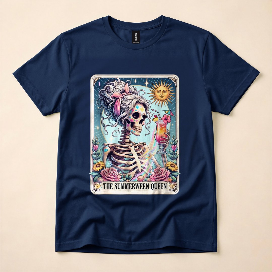 Summerween Skeleton Tarot Card Spooky Ghoul T-Shirt - photo 2