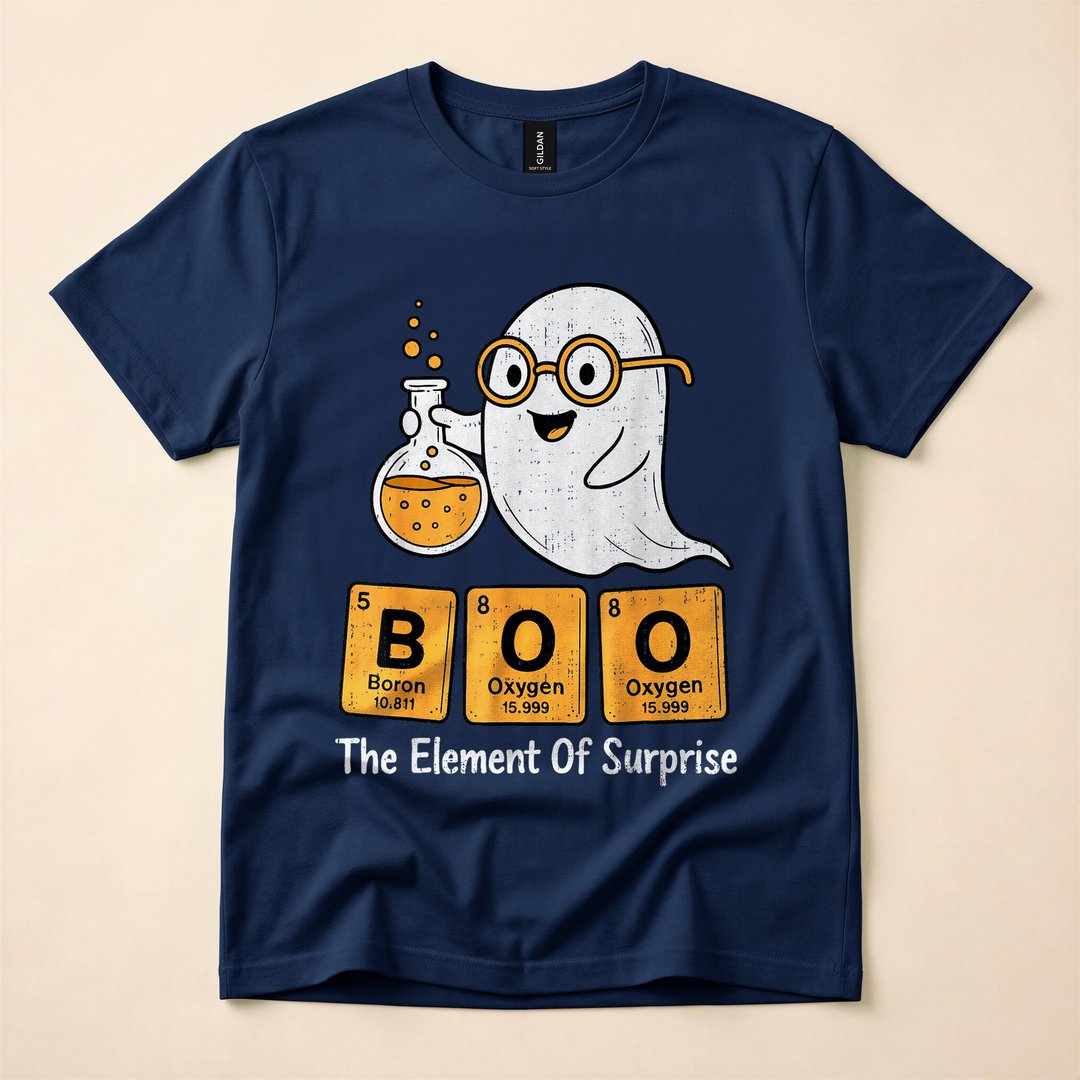 Boo Ghost Chemistry Pun Periodic Table Halloween T-Shirt - photo 2