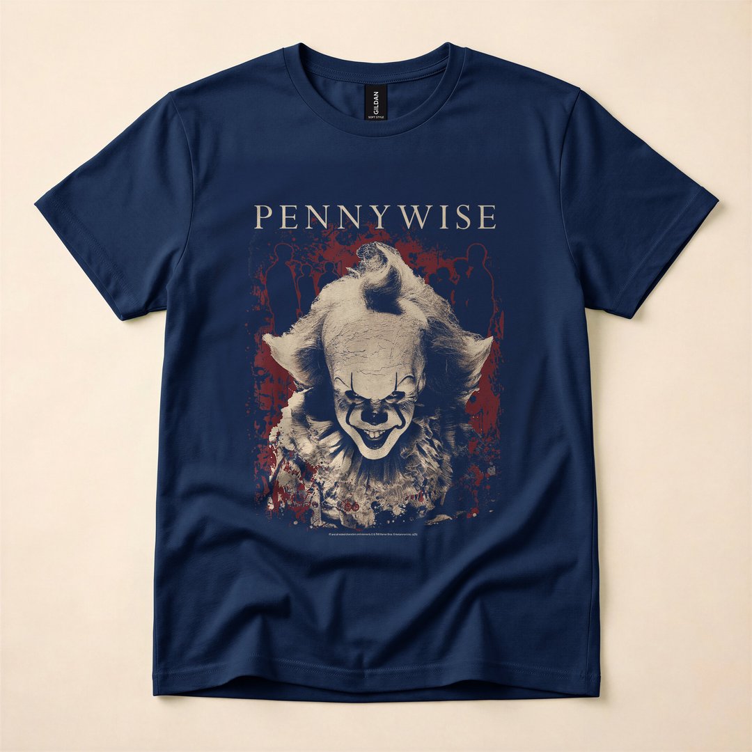 IT Pennywise Creepy Clown Portrait Horror Movie T-Shirt - photo 2