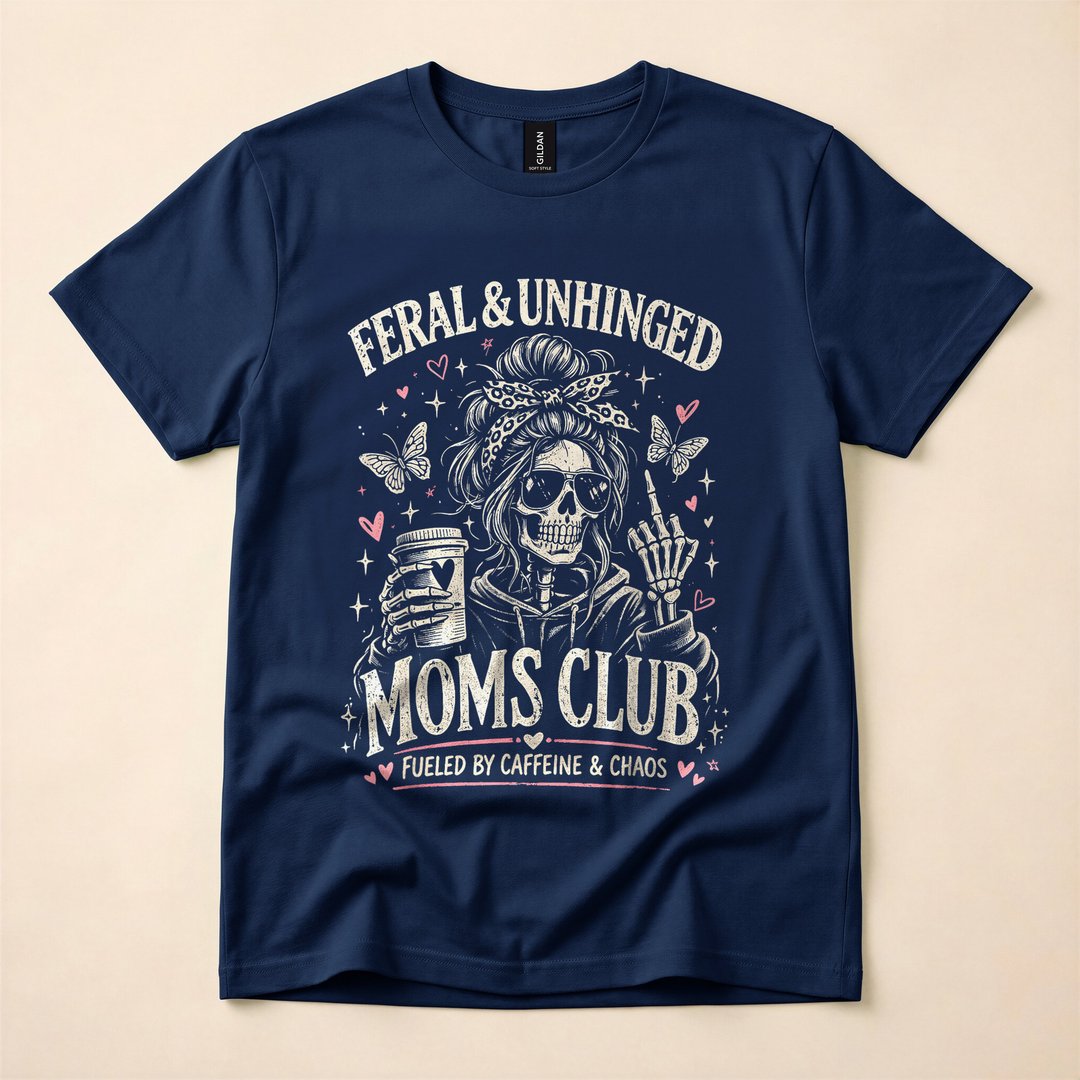 Feral and Unhinged Moms Club Funny Skeleton T-Shirt - photo 2