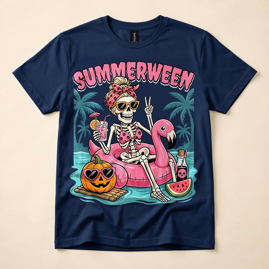 Summerween Skeleton Beach Party Funny T-Shirt - photo 2